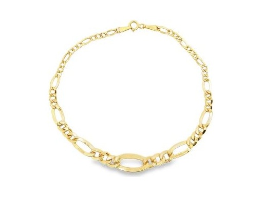 18K Yellow Gold Bold Figaro Chain Bracelet – Adjustable Length
